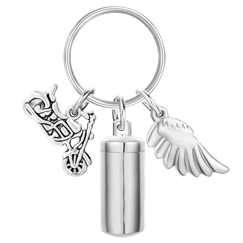 Gredstar Cremation Urn Keychain for Ashes, Cylinder Memorial Keepsake - color: Motorcycle