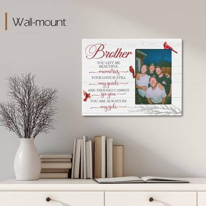 Brother Memorial Cardinals Wooden Picture Frame Gifts for Loss of Brother, Always By My Side Sympathy Gifts, Fits 4x6 Photo Frame - color: Red-brother