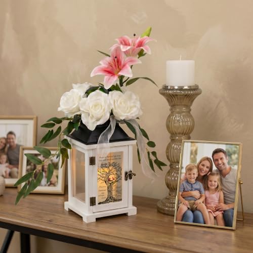 Memorial Lantern with Lily Rose Flower, Sympathy Gifts for Loss of Mother Father, Funeral Remembrance Gift for Loss of Loved One - color: Those We Love Don't Go Away/White