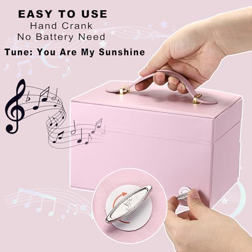 ELLDOO Musical Jewelry Box with Drawer, Pink Music Box Keepsake Box, Small Trinket Jewelry Storage Box Gift for Girls Women (Tune: You are My Sunshine) - color: Pink