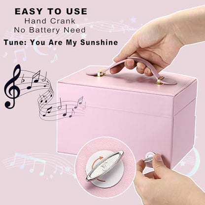 ELLDOO Musical Jewelry Box with Drawer, Pink Music Box Keepsake Box, Small Trinket Jewelry Storage Box Gift for Girls Women (Tune: You are My Sunshine) - color: Pink