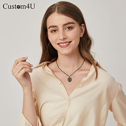 Custom4U Personalized Heart Locket Necklace with Pictures,Sunflower/Angel Wings/Heart Shaped Lockets Custom Photo,Gold/Rose Gold/White Lockets That Holds Picture,Customized Memorial Jewelry for Women - color: B-Angel Wings-Black(Locket + Photo + Engraving