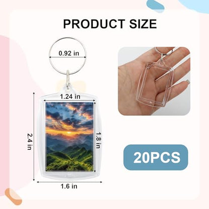 20Pcs Acrylic Keychain Blanks, Acrylic Photo Frame Keychain for Personalized Pictures, Artwork, Gifts with Split Rings