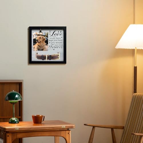Pet Photo Frame with Collar Holder, Wooden Pet Keepsake Frame, Dog and Cat Remembrance Display for Tabletop or Wall Decor