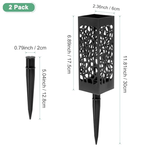 M METERXITY 2-Pack Cemetery Vases with Spikes, Plastic Flower Holder Grave Decorations Drainage Holes for Gravestone/Headstone/Memorial/Cemetery/Grave Markers, Floral Holder Vases [Black]