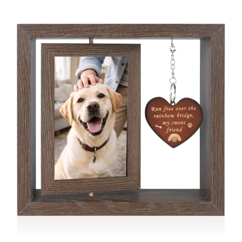 Pet Memorial Gifts for Loss of Dog, Rotating Wooden Pet Memorial Picture Frame for 4x6 Photo, Loss of Dog Sympathy Remembrance Bereavement Keepsake Gift - color: dog