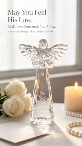 Christian Gifts for Women - Engraved Crystal Angel | 6" Inspirational Spiritual Keepsake, Religious Encouragement Gift for Her Birthday Christmas (God's Love surrounds You) - color: God's Love Surrounds You