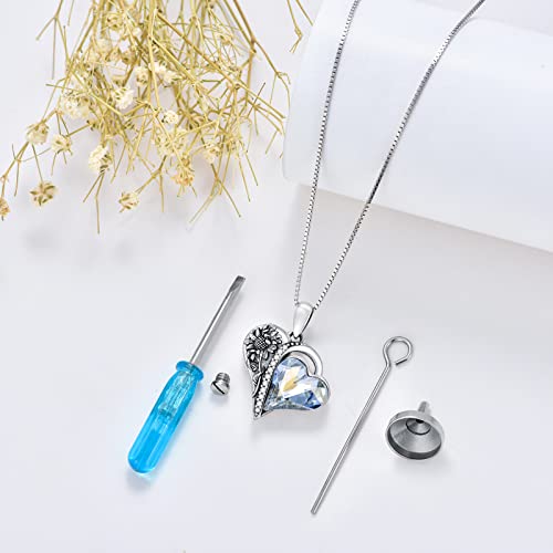 PELOVNY Urn Necklaces for Ashes of Loved Ones 925 Sterling Silver Personalized Heart Locket Urn Necklace Cremation Keepsake Memorial Jewelry Gifts for Women Men - color: Sunflower Urn