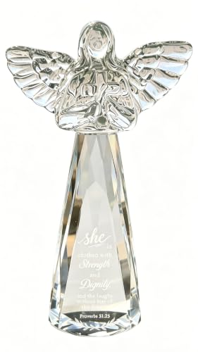 Christian Gifts for Women - Engraved Crystal Angel 6" | Inspirational Figurine with Strength & Dignity, Christian Woman Gift for Christmas Mother's Day Birthday, Proverbs 31:25 - color: Woman of Strength & Dignity