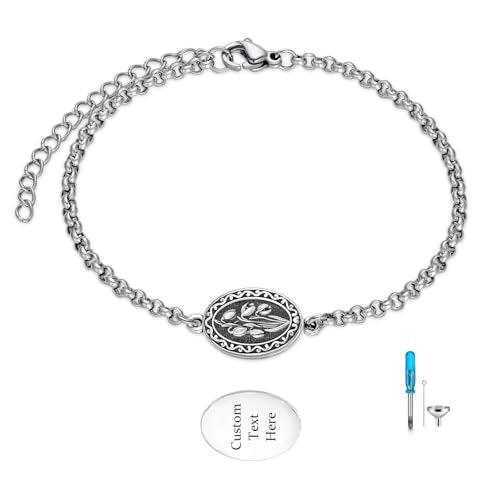 Birth Flower Urn Bracelet for Ashes for Women 925 Sterling Silver Cremation Bracelet Memorial Keepsake Jewelry for Human Ashes - style: 01-January-Snowdrop-Custom