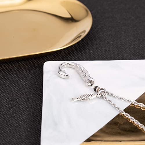 Fishing in Heaven Cremation Urn Necklace for Ashes & Fishing hook Memorial Pendant