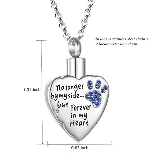 Fashion Pet Cremation Jewelry Stainess Steel Heart Keepsake Ashes Necklace Dog Cat Paw Memorial Urn Pendant - color: Dark Blue