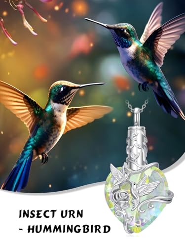 JKR Heart Urn Necklace for Ashes Crystal Keepsake Pendant Memorial Jewelry | Crystal Cremation Jewelry Loss Of Loved One Sympathy Gift for Mom Wife Grandma Daughter - style: Hummingbird-White Crystal