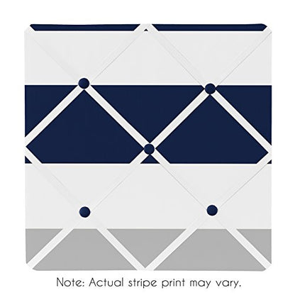 Navy Blue, Gray and White Fabric Memory/Memo Photo Bulletin Board for Stripe Collection - color: Blue and Grey Stripe