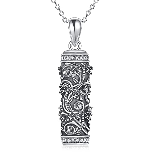 TOUPOP Tree of Life Cremation Jewelry Urn Necklace for Ashes for Women Men 925 Sterling Silver Cylinder Urn Pendant Necklaces for Human Ashes of Loved Ones Keepsake Memorial Gifts - style: 4-Dragonfly