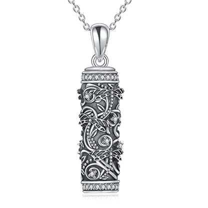 TOUPOP Tree of Life Cremation Jewelry Urn Necklace for Ashes for Women Men 925 Sterling Silver Cylinder Urn Pendant Necklaces for Human Ashes of Loved Ones Keepsake Memorial Gifts - style: 4-Dragonfly