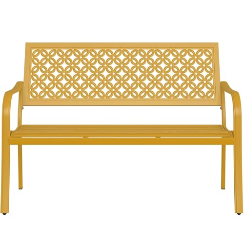 Grand patio 50" Outdoor Bench, Garden Bench with Armrests, Yellow | Anti-Rust Metal Powder Coated Frame, Patio Bench for Front Porch Park Outside Furniture - color: Sunflower Yellow
