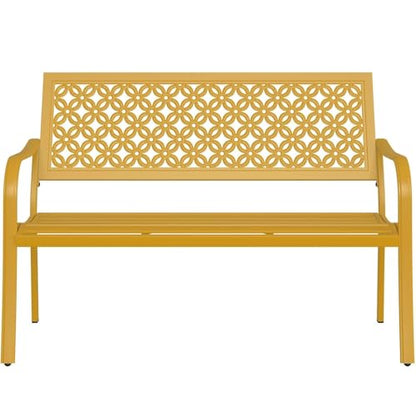 Grand patio 50" Outdoor Bench, Garden Bench with Armrests, Yellow | Anti-Rust Metal Powder Coated Frame, Patio Bench for Front Porch Park Outside Furniture - color: Sunflower Yellow
