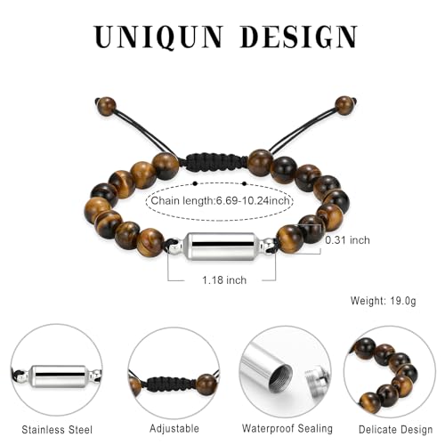 Hearbeingt Cremation Jewelry Urn Bracelet for Ashes Braided Rope Beads - color: Tiger Eye-Silver