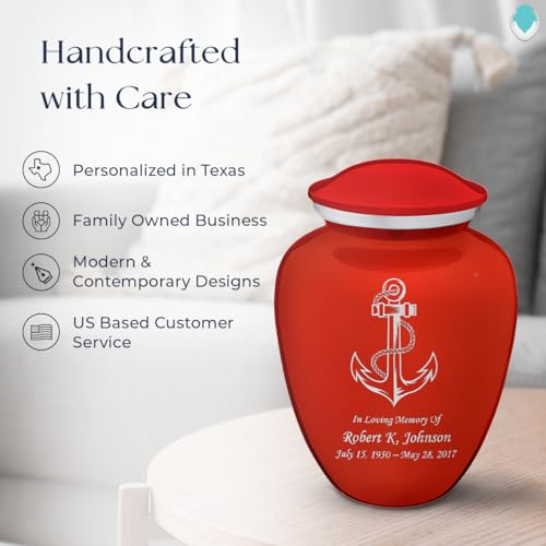 Adult Personalized Anchor Cremation Urns for Human Ashes I Large Bright Red Funeral Urn for Men and Women I 200 lbs - color: Bright Red