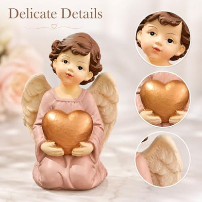 Guardian Angel Figurine Holding Gold Heart | Painted Resin Keepsake For Mom, Daughter, Sister, Friend, Desk, Shelf, Nightstand, Prayer Corner And Gift Occasions - size: 3.7"H