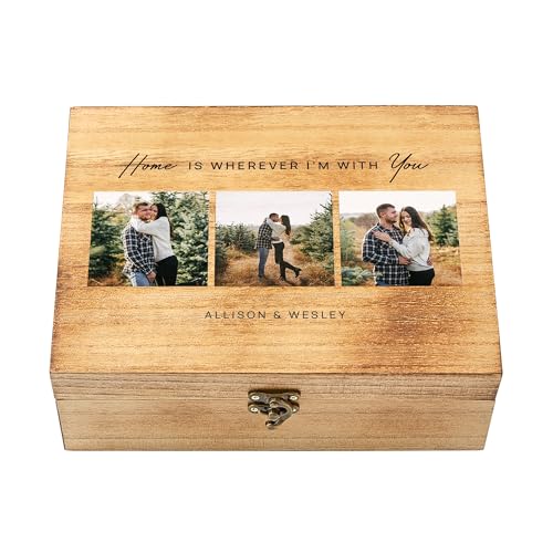 Let's Make Memories Personalized Wooden Keepsake Box With Hinged Lid - Wood Memento Box - Decorative Storage - Home Decor - For Couples, Wedding, Newlyweds - Upload Your Photo - Home Is With You - style: Photo - Home Is With You
