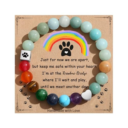 TONY & SANDY Dog Memorial Gifts, Pet Sympathy Rainbow Bridge Pet Memorial Bracelet for Men Women Girls Who Loss of Beloved Dog Cat - color: Amazonite
