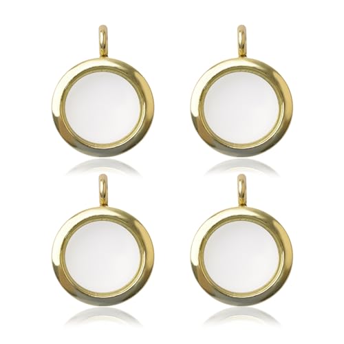 WANDIC Gold Photo Charms, 4 Pcs Screw Thread Round Memory Locket Pendants, Bridal Wedding Bouquet Frame for Bouquet Decoration, Key Chain, Necklace Making, 25mm - color: Gold