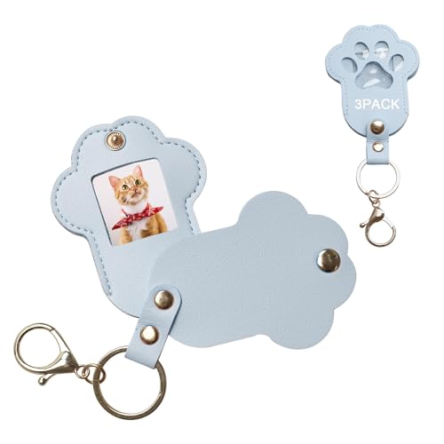 Pet Memorial Keychain Dog Paw Keepsake Photo Holder - color: 3pack Blue