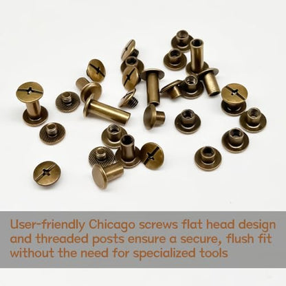 zDwfDc 115Sets Chicago Screws for Leather Rivet Kit M5*4, 5, 6, 8, 10, 12, 15 Bronze Brass Rivets for Leather Tools DD031-GT - color: Bronze
