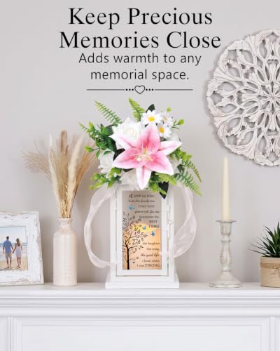 Memorial Lantern with Flower, Condolence Sympathy Gift for Loss of Loved One, Bereavement Funeral Gift for Loss of Mom Dad Son - color: A Limb Has Fallen/White
