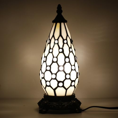 Small Tiffany Stained Glass Table Lamp 5.5X11 Inch (White Yellow) - color: White Yellow