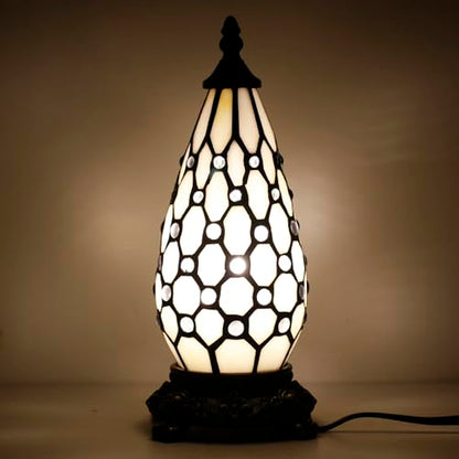 Small Tiffany Stained Glass Table Lamp 5.5X11 Inch (White Yellow) - color: White Yellow