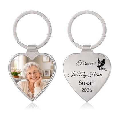 QYH Personalized Memorial Keychain with Photo, Loved One Remembrance Gift