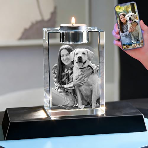 Dog Memorial Gifts,Personalized Pet Memorial Crystal Candle Holder, Custom 3D Engraved Dog Cat Photo in Crystal, Laser Etched Keepsake Sympathy Gift for Loss of Pet, Remembrance Gift - color: Candlestick