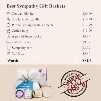 Sympathy Gift Baskets, Care Package for Women, Soothe Grief Sympathy Gifts for Loss of Loved One, Condolences Gift Basket for Loss, Bereavement Miscarriage Gifts for Mothers, Mom, Sister, Friend