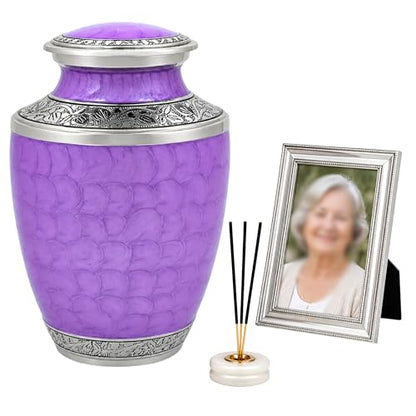 CLEENTABLE Purple Silver Cremation Urn, Engraved Metal