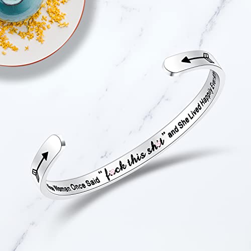 TONY & SANDY Inspirational Bracelets for Women Teen Girls Personalized Gifts for Daughter Granddaughter Mom Sister Friends Stainless Steel Engraved Cuff Birthday Easter Christmas - style: A Wise Woman Once Said f**k This s**t and she Lived Happily Ever Af