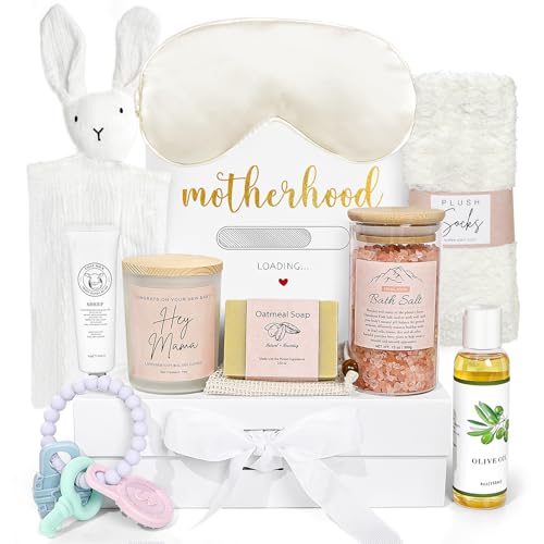 New Mom Gifts, 11PCS New Mom Care Package After Baby, Baby Shower Gifts for Mommy To Be, Gift For Expecting Mother, Pregnancy Gift Basket Essentials, First Time Mothers Day Birthday Gift for Women - color: D. Bunny White