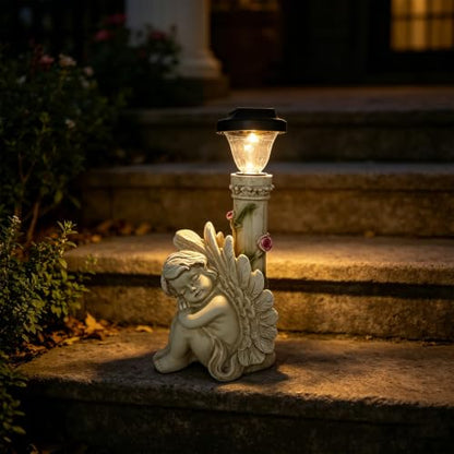 Angel Statue with Solar Light,White 12.9IN - color: Streetlight Angel