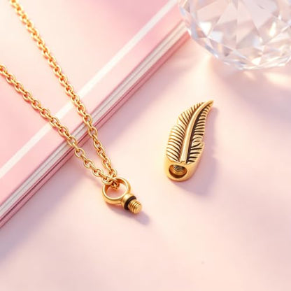 SIYUU Feather Urn Necklace Hold Cremation Ashes Keepsake Memorial Jewelry Stainless Steel Personalized Funeral Jewelry for Women Men - color: Gold