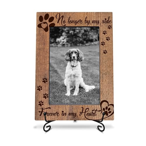 4X6 Wooden Photo Frame with 1 Iron Stand - No Longer By My Side, Forever In My Heart - Picture Frame, Memorial Gifts For Dog Cat, Pet Memorial Gift (Dark wood)-A22 - color: Dark wood