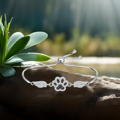 Fenthring Paw Print Bracelet S925 Sterling Silver Infinity Heart Puppy Cat Dog Memorial Mothers Day Bracelets for Women Jewelry Gifts - style: Paw Print-Angel Wing