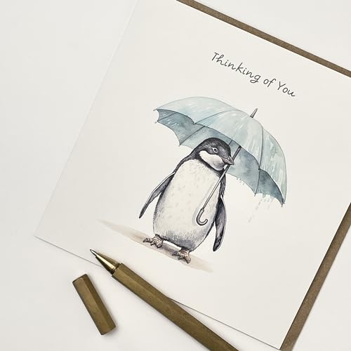 Old English Co. Thinking of You Sympathy Card - Umbrella Penguin Art - Condolence Card Greeting Cards - Sympathy Gift - Thinking of You Gifts – Sorry Bereavement Cards | Blank Inside Envelope