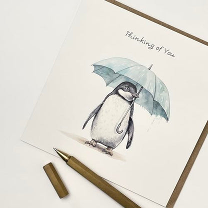 Old English Co. Thinking of You Sympathy Card - Umbrella Penguin Art - Condolence Card Greeting Cards - Sympathy Gift - Thinking of You Gifts – Sorry Bereavement Cards | Blank Inside Envelope