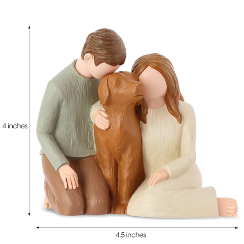 Hensonever Couple with Dog Figurines Ornaments, We are A Family Memorials Statues Gifts for Dog Lovers - color: Family of Three