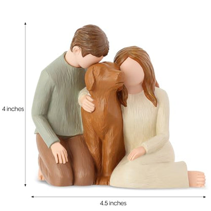 Hensonever Couple with Dog Figurines Ornaments, We are A Family Memorials Statues Gifts for Dog Lovers - color: Family of Three