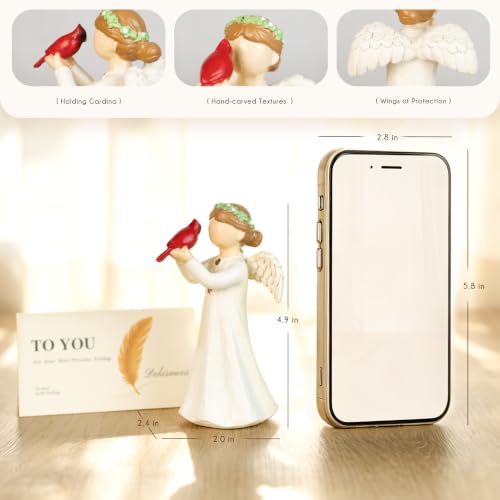 Angel Holding Cardinal Resin Figurine Gift for Women, Memorial Sympathy Gift for Loss of Loved One, Home Shelf and Tabletop Decor, Gift Box Included - style: Angel Holding Cardinal