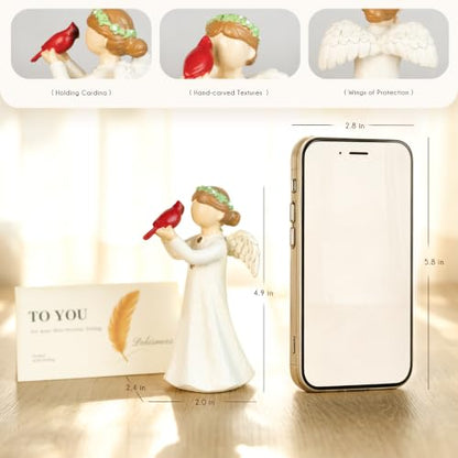Angel Holding Cardinal Resin Figurine Gift for Women, Memorial Sympathy Gift for Loss of Loved One, Home Shelf and Tabletop Decor, Gift Box Included - style: Angel Holding Cardinal
