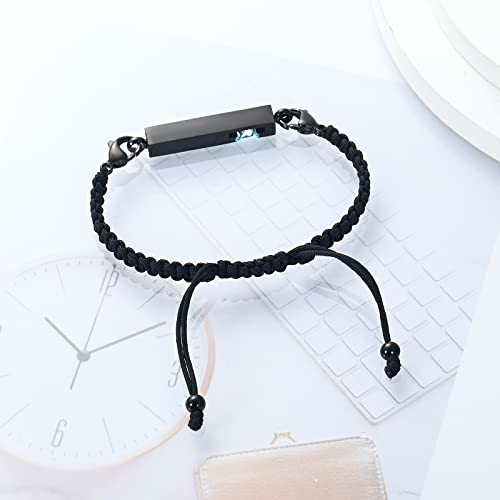 XSMZB Urn Bracelet for Ashes Stainless Steel Crystal Cube Cremation Bangle Locket Memorial Ashes Holder Keepsake for Women Men - color: Black-Light Blue